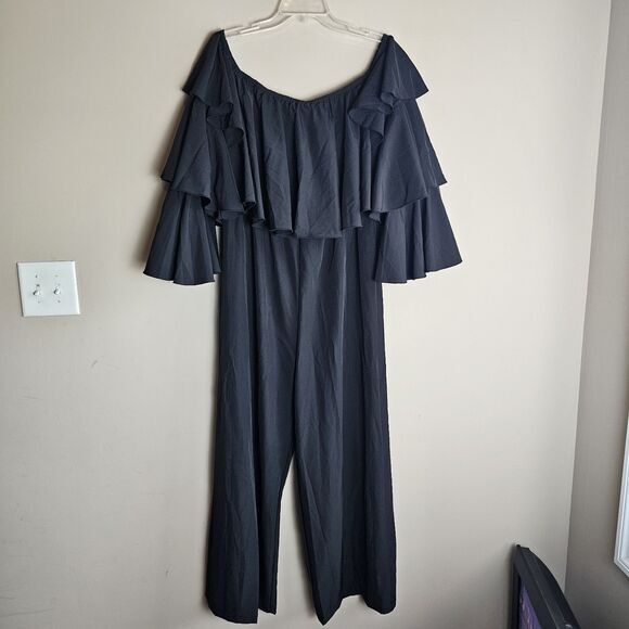 Ace By Aimee Black Ruffled Off - Shoulder Jumpsuit XL/12 Sexy Spring - Picture 1 of 11
